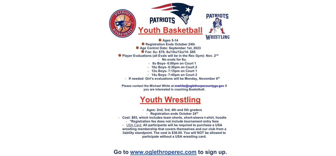 Basketball and Wrestling Registration are Open