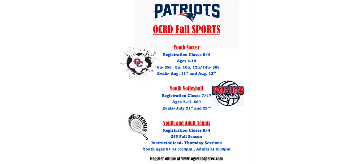 Volleyball, Soccer and Tennis registration Open! 
